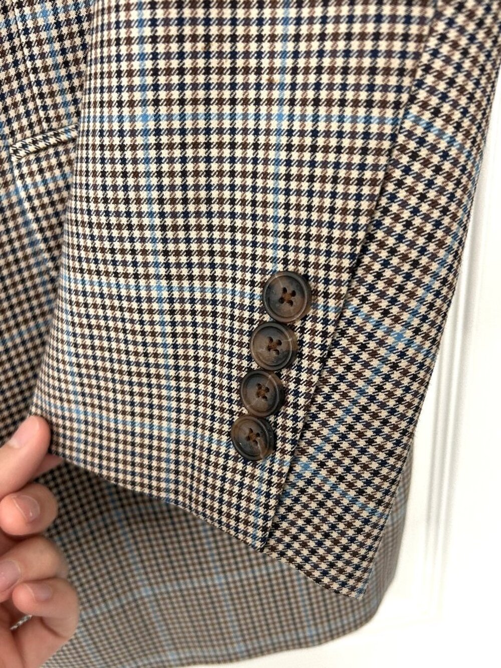 Brooks Brothers 346 Mens 46R Wool Blazer Brown Houndstooth Windowpane Sport Coat - Picture 3 of 10